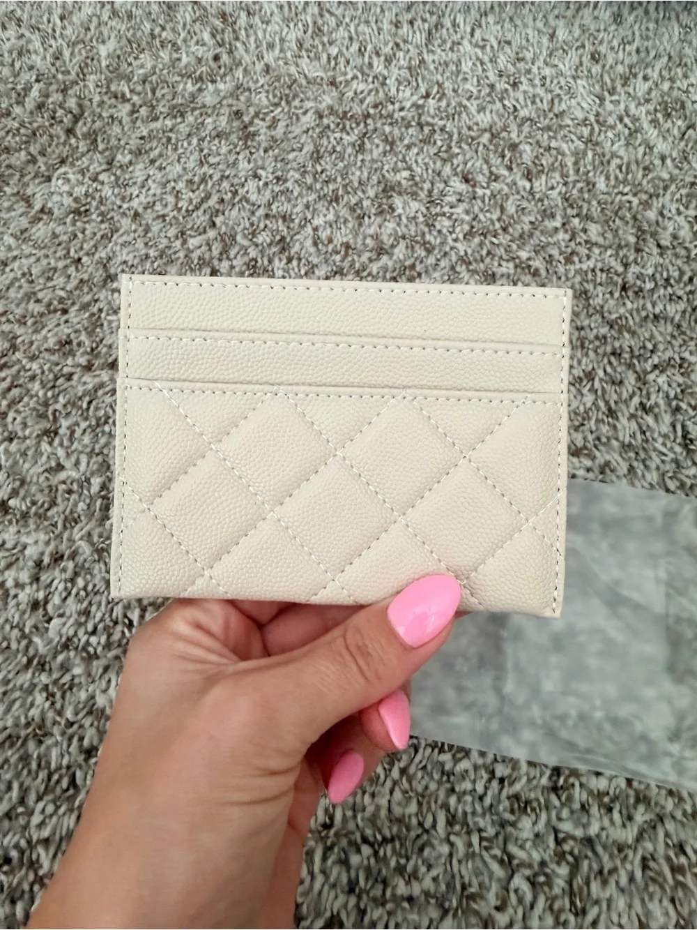Dior Cream Quilted Card Holder with Gold CD Logo